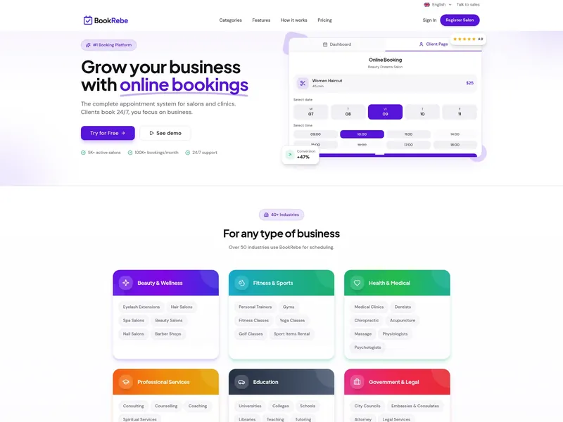 Web Design — BookRebe - Sass Rezervari: site realizat de NCHDesign, previzualizare design